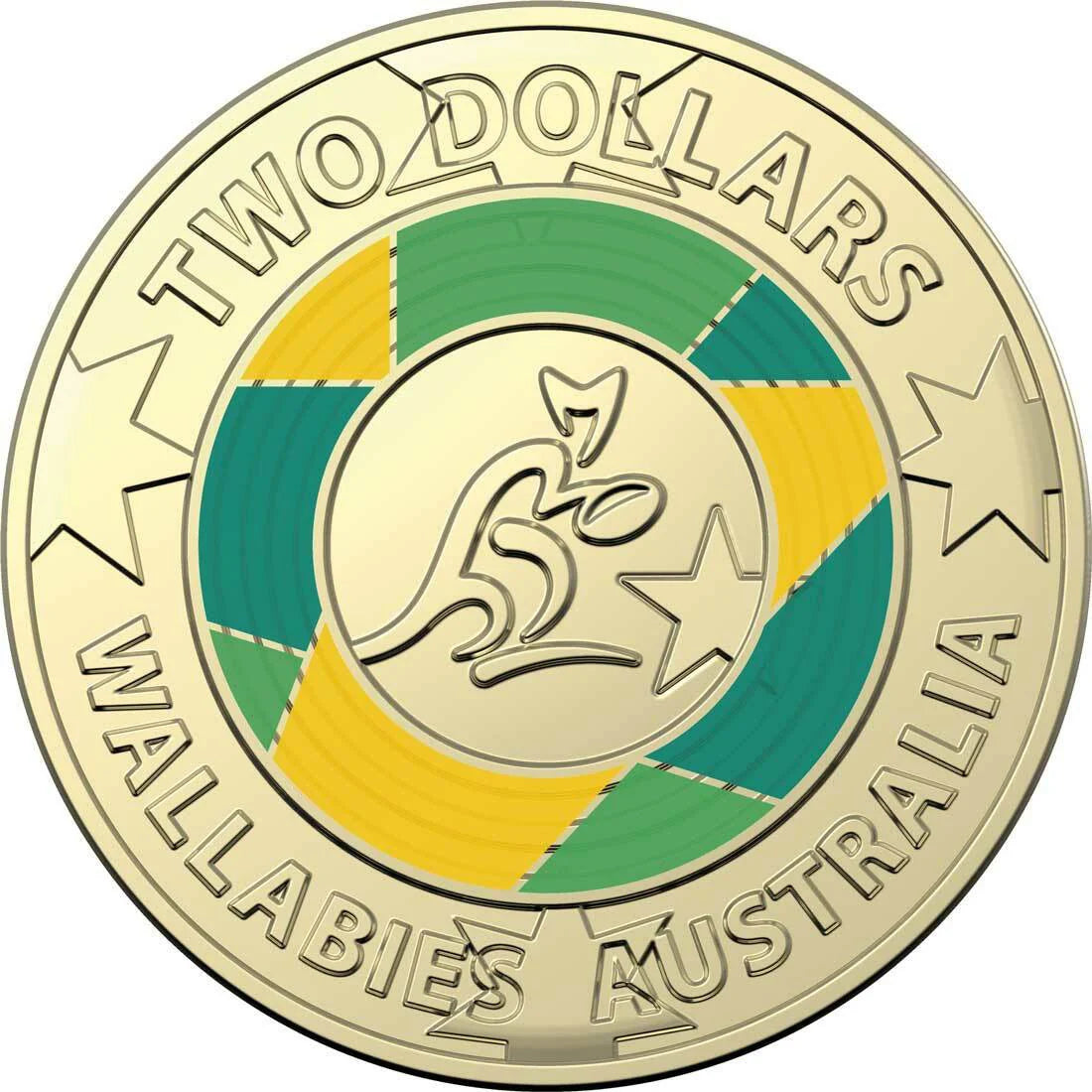 2019 $2 AlBr Coloured Uncirculated Coin – Wallabies Rugby Australia