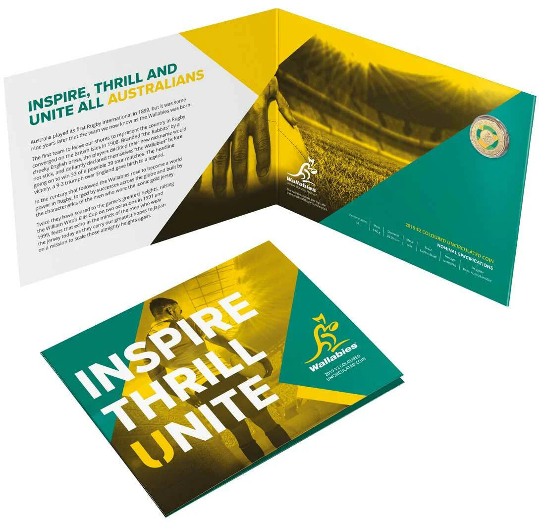 2019 $2 AlBr Coloured Uncirculated Coin – Wallabies Rugby Australia
